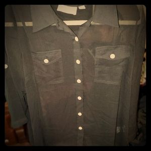 Sheer collared button up. Super cute